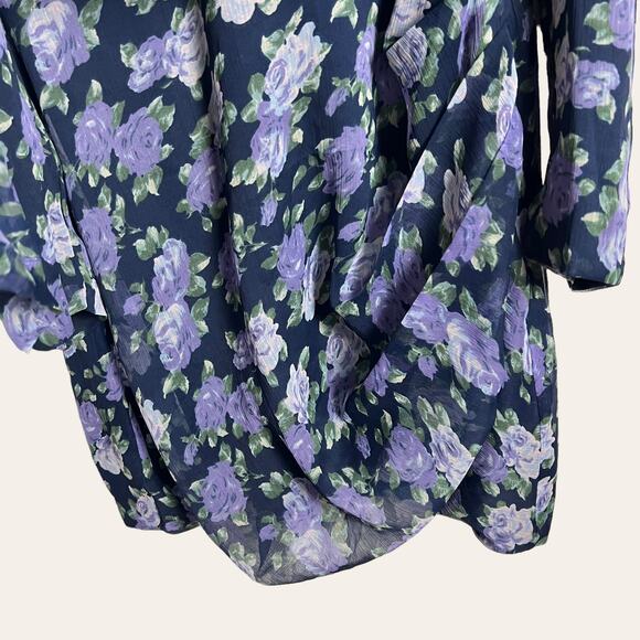 Saylor Merritt Blue Purple Floral Print Puff Long Sleeve Mini Dress Size L New - Picture 5 of 9